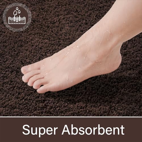LOCHAS Bathroom Rugs 24x17 Inch, Microfiber Bath Rug Non Slip, Brown