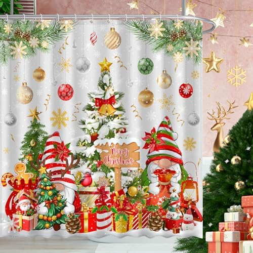 Boho Shower Curtains for Bathroom Mid Century Minimalist Abstract Aesthetic Modern Bathroom Decor Curtain Machine Washable Waterproof Fabric with 12 Hooks (Christmas Gnome White, 72"W x 72"L)