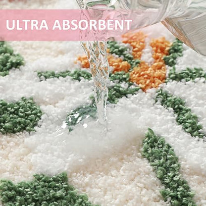 Lily Flower U-Shaped Toilet Mat, Romantic Floral Non-Slip Bath Rug with Wave Edge Design, Soft Absorbent Microfiber Floor Mat for Toilet Base, Machine Washable Bathroom Decor 20x22 (U-Shaped Lily)