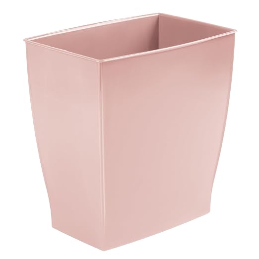 iDesign Small Plastic Bathroom Trash Can, Slim Rectangle Garbage Bin, Pink | Bedroom, Office, Dorm