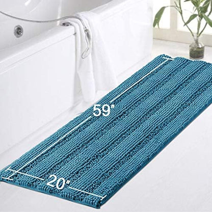 Turquoize Non-Slip Bath Mat Oversize Bathroom Rug Shag Shower Mat Ultra Soft & Water Absorbent Bath Rug for Bathroom/Kitchen Washable Rug, Perfect for Doormats, Tub, Size 59" X 20", Turquoise Blue