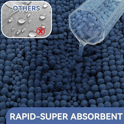Bcoimo Bath Rug Mat,Chenille Extra Soft Navy Bathroom Floor Shower Tub Mats