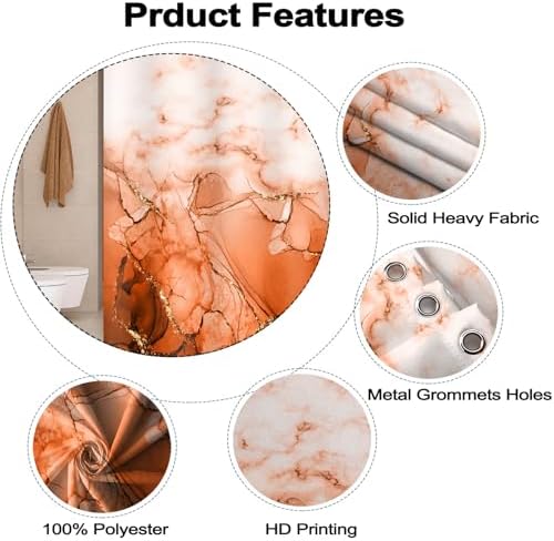 Burnt Orange Marble Waterproof Bathroom Shower Curtain 72x72inches