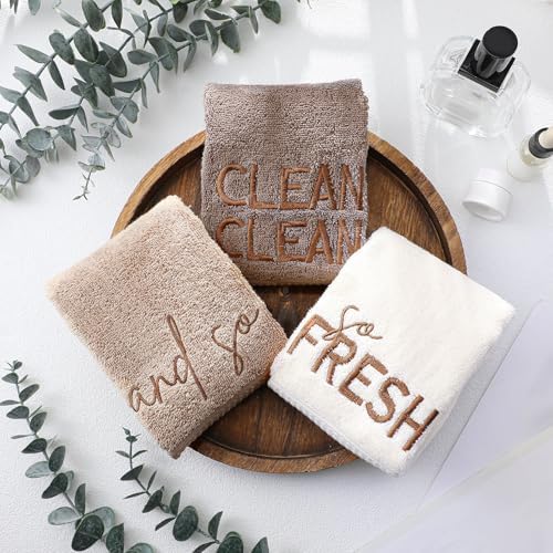 FuWeave 3 Pcs Brown Decorative Hand Towels for Bathroom,So Fresh So Clean