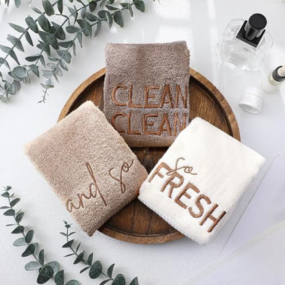 FuWeave 3 Pcs Brown Decorative Hand Towels for Bathroom,So Fresh So Clean