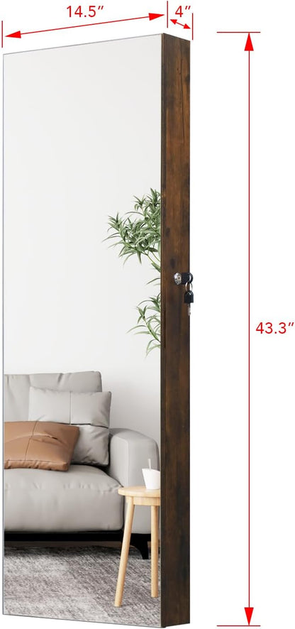 LED Jewelry Cabinet Armoire Organizer,Wall/Door Mount Jewelry Organizer and Storage with Full-Length Mirror Hanging Jewelry Organizer Full Length Mirror with Storage Large Capacity