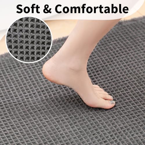 Waffle Bath Mat, Boho Bathroom Rugs Non Slip Washable, 24" x 48"