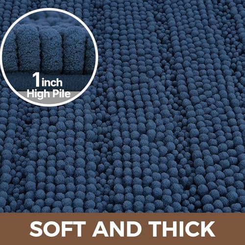 Bcoimo Bath Rug Mat Sets, 2 Piece High Absorbent Chenille Bathroom Mat Navy