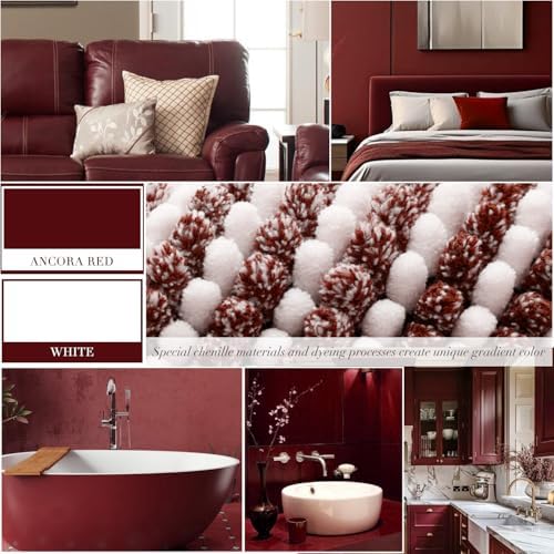 BSICPRO Bathroom Rugs Sets 2 Piece, Non Slip Striped Bath Mat, Burgundy Red