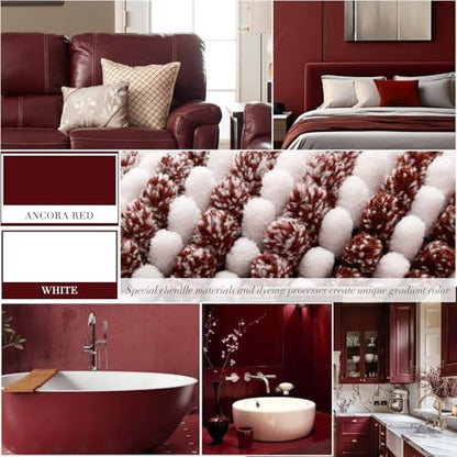 BSICPRO Bathroom Rugs Sets 2 Piece, Non Slip Striped Bath Mat, Burgundy Red