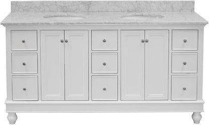 Bella 72-inch Double Bathroom Vanity (White/Carrara): Includes White Cabinet with Authentic Italian Carrara Marble Countertop and White Ceramic Sinks