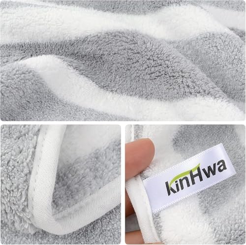 KinHwa Gray Hand Towels for Bathroom, Microfiber, Gray Stripe, 6 Pack