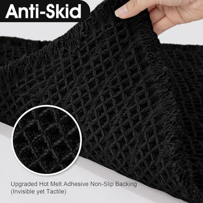 Upgraded Waffle Bath Mat, 32"x20" Black-Herringbone, Super Absorbent Non-Slip Quick Dry Bathroom Rugs with Tassels, Machine Washable Ultra Soft Boho Bath Rugs, Toilet Mats Boho Farmhouse Decor
