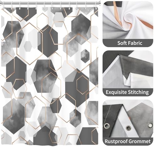 deFouliao Grey Modern Shower Curtain Geometric Grid Art Abstract Waterproof Bathroom Curtain for Bathtub Home Hotel Decor, Washable with Hooks, 48x72 Inch