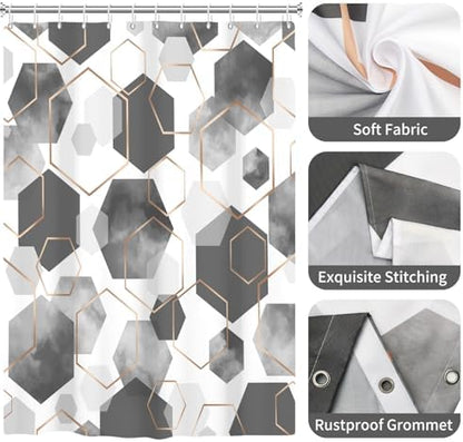 deFouliao Grey Modern Shower Curtain Geometric Grid Art Abstract Waterproof Bathroom Curtain for Bathtub Home Hotel Decor, Washable with Hooks, 72x84 Inch