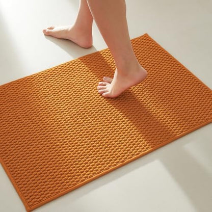 TYUU Bathroom Rugs Non Slip Washable, Super Absorbent Thin Bath Mat Small Quick Dry Low Pile Bathroom Rug, Orange 20"x30"