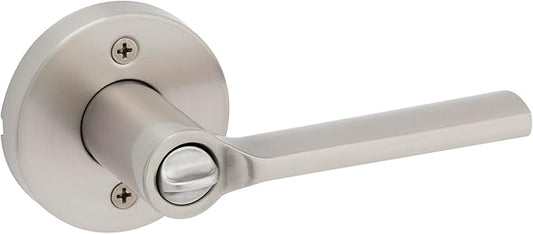 Kwikset Lisbon Round Entry Door Knob with Lock and Key, Secure Keyed Handle Exterior, Front Entrance and Bedroom, Satin Nickel, Pick Resistant SmartKey Rekey Security and Microban