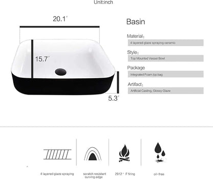 YOURLITE 24" Bathroom Vanity with Sink, White Bathroom Vanity and Sink Combo with Faucet & Pop Up Drain Set,Traditional Vanity with with White & Black Ceramic Sink