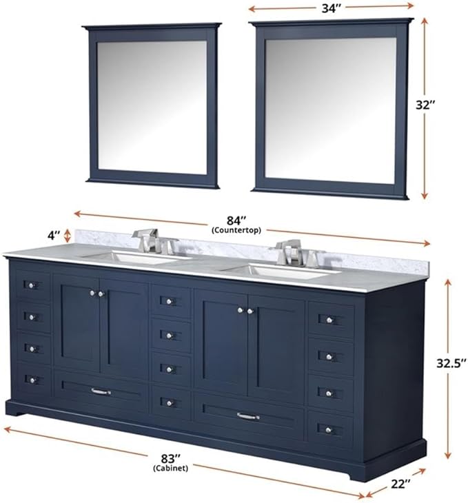 Dukes 84 in. W x 22 in. D Navy Blue Double Bath Vanity