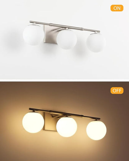Bathroom Vanity Light Brushed Nickel 3T Wall Sconce for Mirror | Modern fixture Glass Shade brightness, Elivers even brightness. Sturdy metal resists rust. Dresser Bathroom over Mirror