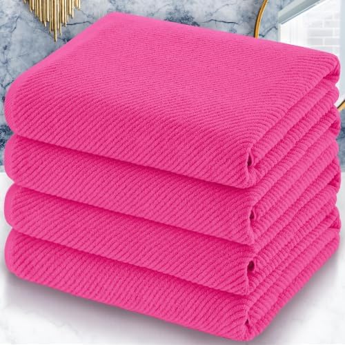 VOOVA & MOVAS Hot Pink Bath Towels 4PC, 100% Cotton, 30x56 in