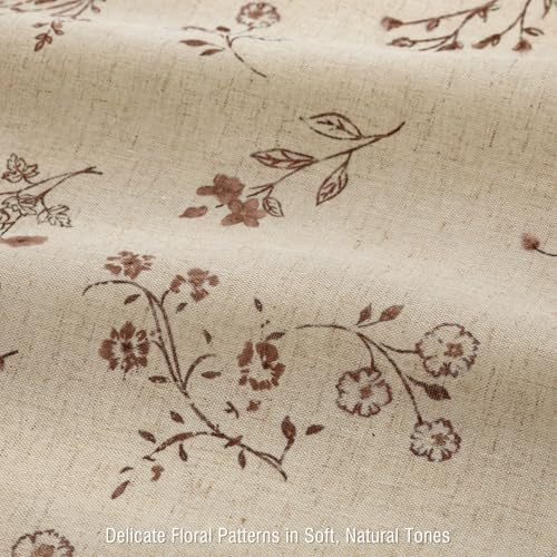 Brown Floral Farmhouse Vintage Linen Shower Curtain French Country 72Wx84H