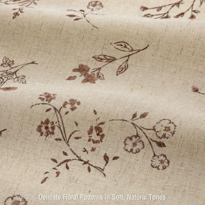 Brown Floral Farmhouse Vintage Linen Shower Curtain French Country 72Wx84H