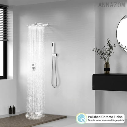 Rain Shower System Set with 10 Inch Large Shower Head High Pressure 2 Function Recessed Shower Valve Mixer Chrome Surface for Bathroom Remodel, Chrome