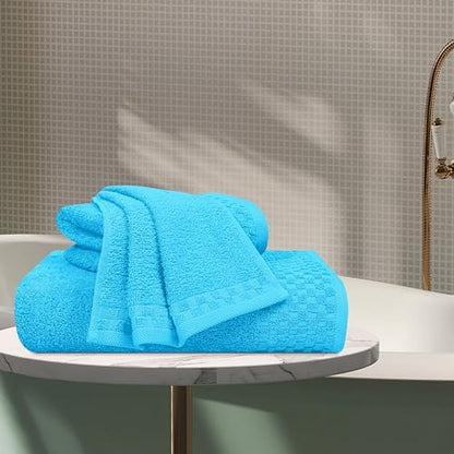 MyOwn Ultra Soft 3 Pack Cotton Towel Set, Contains a Bath Towels 28x55 inch, a Hand Towels 16x24 inch & a Wash Coths 12x12 inch, Ideal Everyday use, Compact & Lightweight - Turquoise Blue