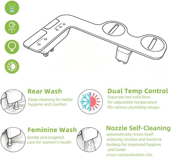 Ultra-Thin Warm Water Bidet - Hot & Cold Bidet for Toilet Seat | 0.2" Slim Non-Electric Bidet | Adjust Temp & Water Pressure | Female & Rear Care | Self-Cleaning Retractable Nozzles