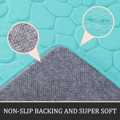 YIHOUSE Bathroom Rugs Mat Set, Memory Foam Bath Mat 2 Piece Teal