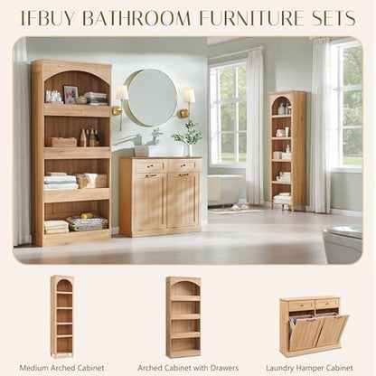 IFBUY 76" Tall 3 Drawers Arched Bathroom Storage Cabinet, Natural