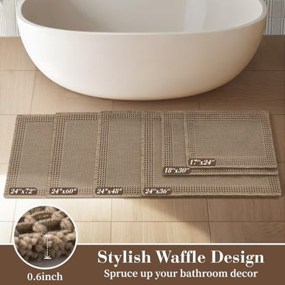 RESARE Waffle Bath Mat for Bathroom, Non Slip Bathroom Rugs 20"x32" Brown