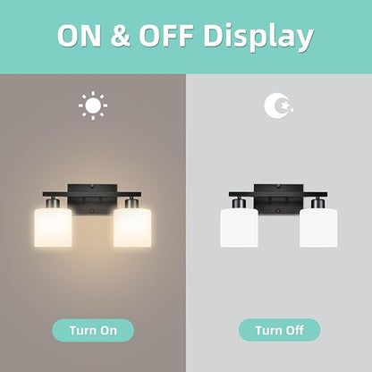 SILAMPDI Black Bathroom Lighting Fixtures Over Mirror, Modern 2-Light Vanity Lights Fixtures Rustproof Wall Sconces Light for Bedroom, Hallway, Milky White Glass Shades, E26 Base, Bulbs Not Included