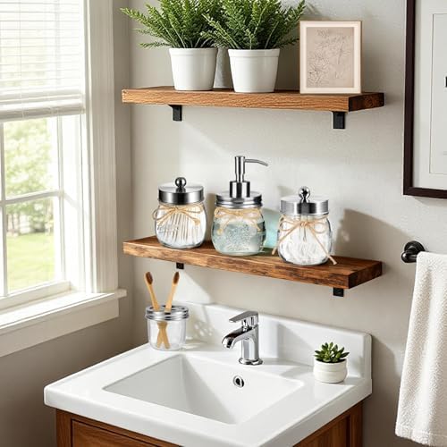 Amolliar Glass Mason Jar Bathroom Accessories Set 4 Pcs (Brushed Nickel)