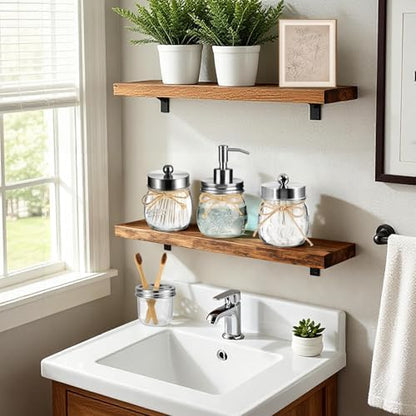 Amolliar Glass Mason Jar Bathroom Accessories Set 4 Pcs (Brushed Nickel)