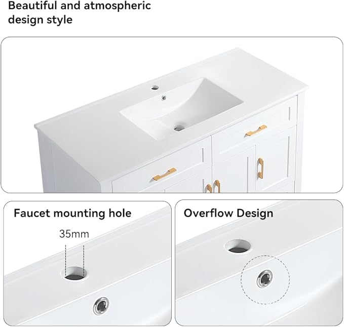 LZ LEISURE ZONE 48" Bathroom Vanity with Ceramic Sink Combo, Abundant Cabinet -4 Soft Close Doors and 4 Drawers, White