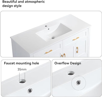 LZ LEISURE ZONE 48" Bathroom Vanity with Ceramic Sink Combo, Abundant Cabinet -4 Soft Close Doors and 4 Drawers, White