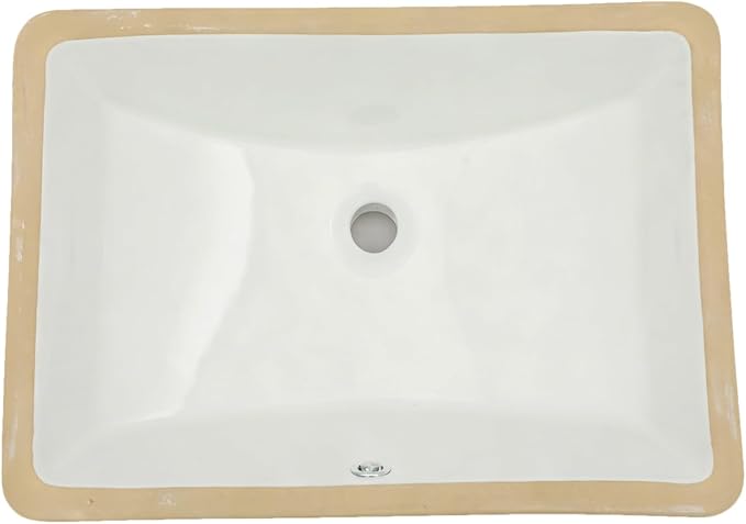 White Undermount Bathroom Sink 21.1"x15.1"Ceramic Basin | Modern Porcelain Under Counter Bathroom Vanity Sink, Interior Bowl 19.2"x 13.1", Rectangular Undermount Basin with Overflow