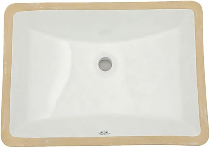 White Undermount Bathroom Sink 21.1"x15.1"Ceramic Basin | Modern Porcelain Under Counter Bathroom Vanity Sink, Interior Bowl 19.2"x 13.1", Rectangular Undermount Basin with Overflow