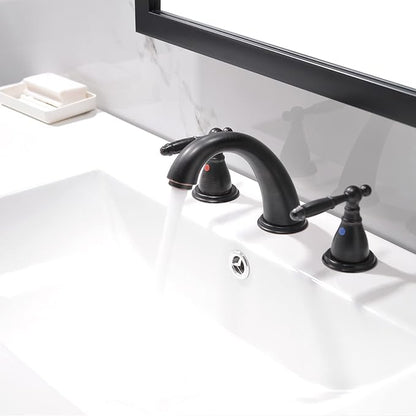 8 Inch 3 Hole Oil Rubbed Bronze Widespread Bathroom Faucet,Lavatory 2 Handles Vanity Sink Faucet with Copper Pop Up Drain, WF008-4-ORB