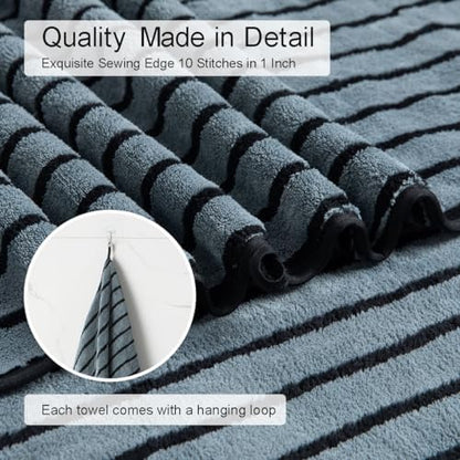 4 Piece Grayish Blue Cabana Stripe Large Bath Towels Oversized Bath Sheet Super Soft Breathable Jumbo Bathroom Towels Highly Absorbent Shower Towel Quick Dry Beach Chair Towel Spa Gym Hotel Towel Set