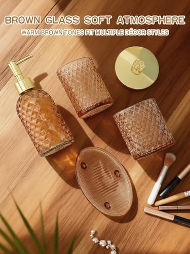 Haturi Glass Bathroom Accessories Set, Amber Brown Bathroom Set, 4 Pcs
