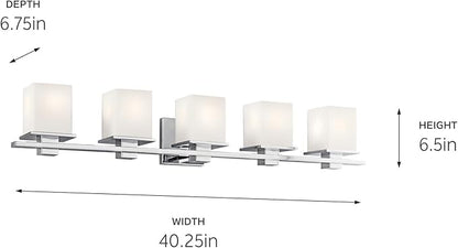 Kichler Tully 40.25" 5 Light Vanity Light with Satin Etched Cased Opal Glass Chrome