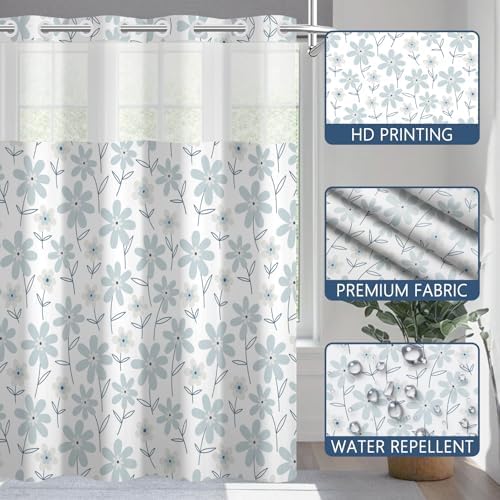 No Hook Shower Curtain with Snap in Liner 71x74 Inch