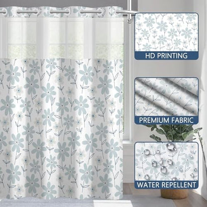 No Hook Shower Curtain with Snap in Liner 71x74 Inch