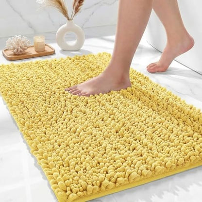 Bathroom Rugs Non Slip Washable 36x24, Extra Thick Soft Chenille Absorbent Bath Mat, High Density Barrier Non Slip Backing, Quick Dry Plush Shaggy Floor Carpet for Tub&Shower, Yellow