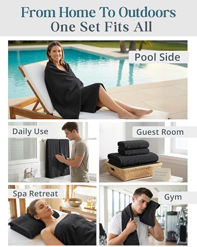 Casa Platino Bathroom Towel Set 8 Piece Soft Absorbent Quick Dry - Black