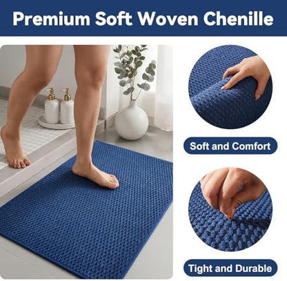 Triohero Bathroom Runner Rug, Long Bath Mat Washable Thin Quick Dry Low Pile Bathroom Runner Rugs 24 x 60 Non Slip, Navy Blue 24"x60"