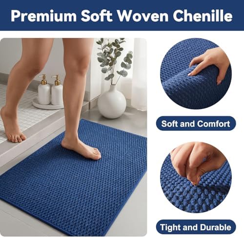 Triohero Toilet Rug, Thin Toilet Rugs U Shaped Washable Non Slip Absorbent Quick Dry Low Pile Toilet Mat, Navy Blue 20"x24" U Shape